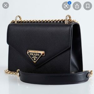 Prada Saffiano Leather Chain Bag Flip Lock 2 Way